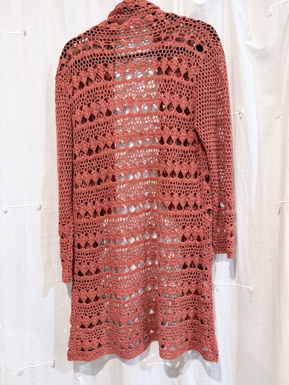 Free People Long Crochet Cardigan Sweater - Rust OS - Picture 5 of 7